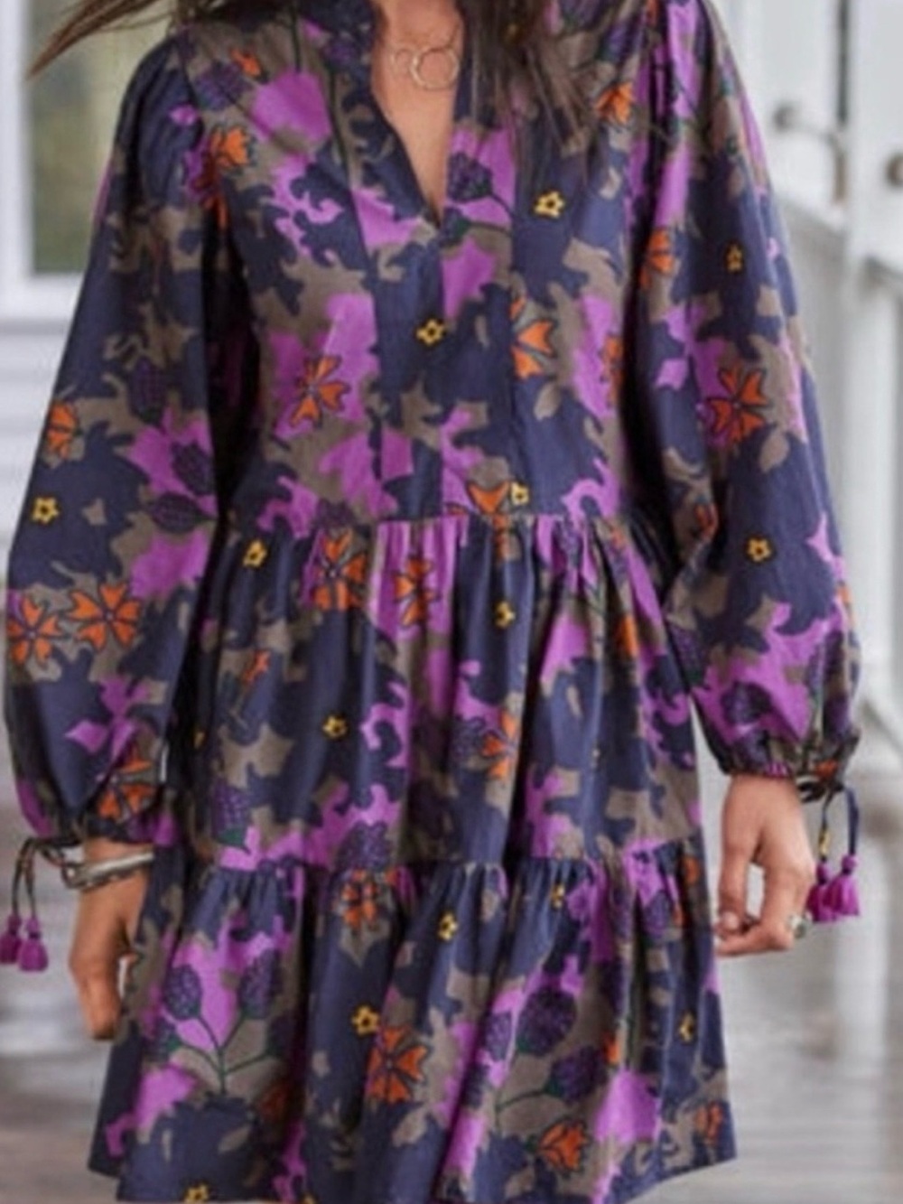 Oliphant Floral Mini Dress in Black, Purple & Orange